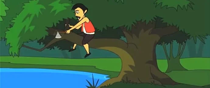 "Honest woodcutter story illustration showing goddess and axe"